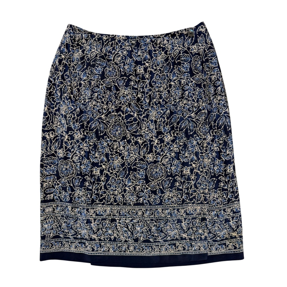 100% Silk Charter Club‎ Vintage Navy Floral Wrap Skirt 4 Cottagecore Spring